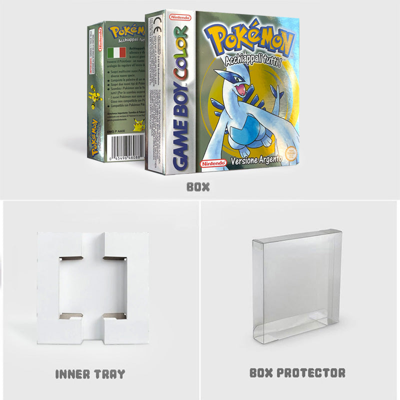 GBC game ITA Italian pokemon silver version RTC Flash cart Battery save Nintendo pokemon argento cartridge tray box game boy color
