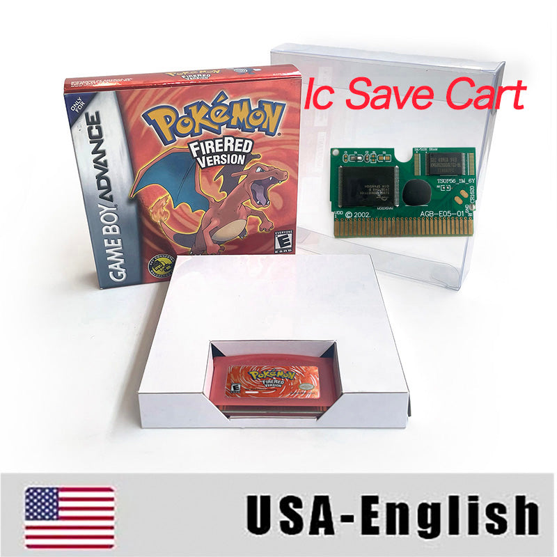 EUR ESP NOE FRA ITA IC save cart Nintendo Pokemon Emerald Ruby Leafgreen Sapphire Firered Metallic Holographic Box game cartridge for GBA