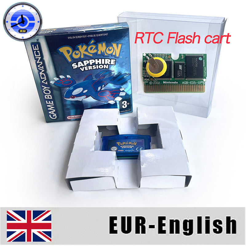 EUR ESP NOE FRA ITA USA RTC flash 1 M Flash CART  Pokemon 5 types Sapphire Firered Emerald Ruby Leafgreen Video Game cart for GBA Multilingual