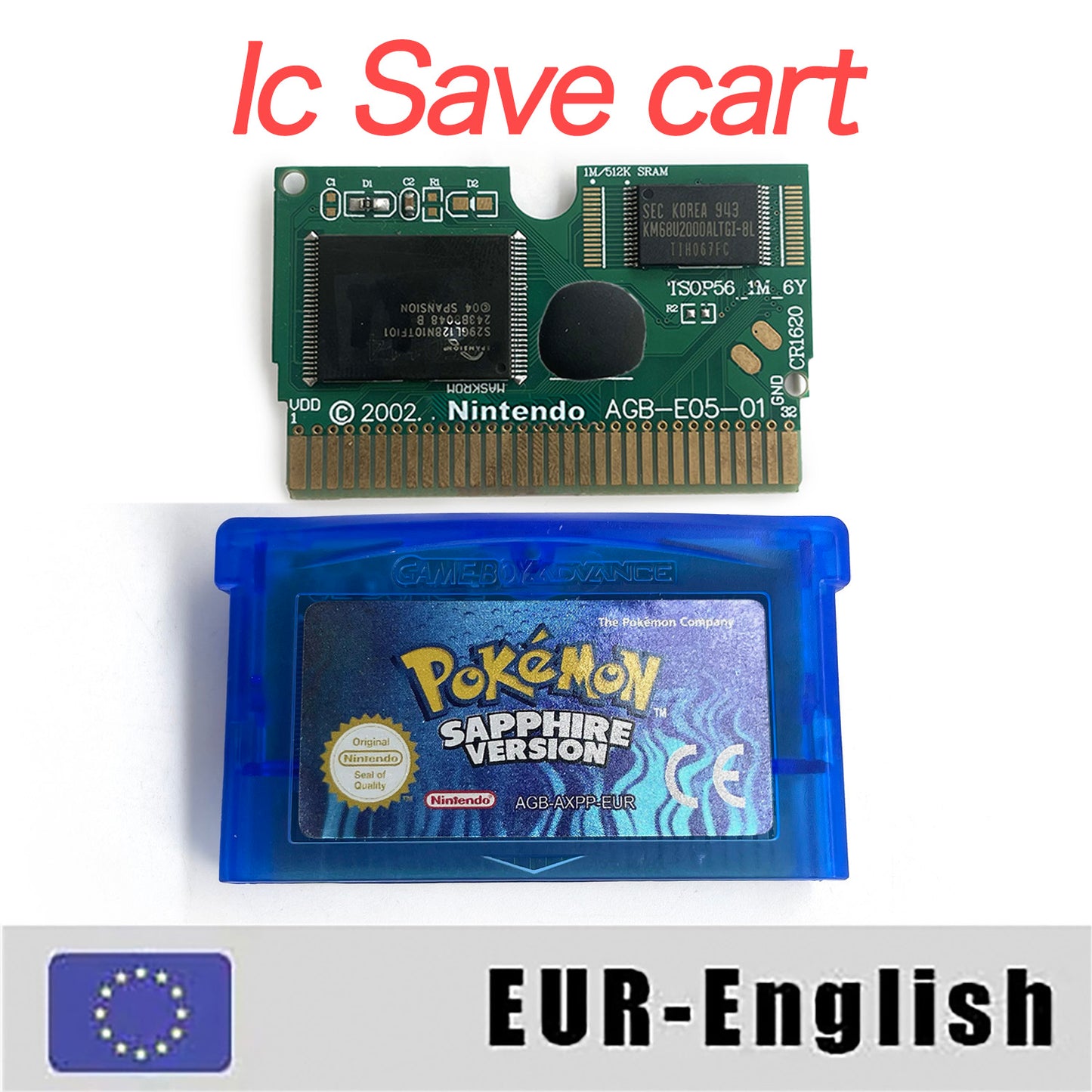 EUR English IC save rtc flash cart Real Time Clock pokemon sapphire version box with tray Nintendo game cartridge for gba