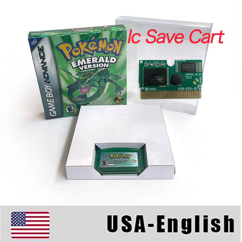 EUR ESP NOE FRA ITA IC save cart Nintendo Pokemon Emerald Ruby Leafgreen Sapphire Firered Metallic Holographic Box game cartridge for GBA