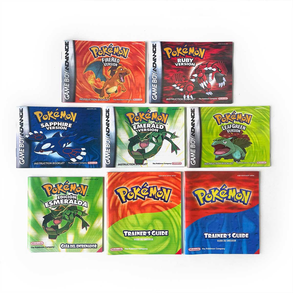 USA FRA NOE FRA Pokemon Emerald Ruby Firered Sapphire LeafGreen Box Tray Manual for Gba
