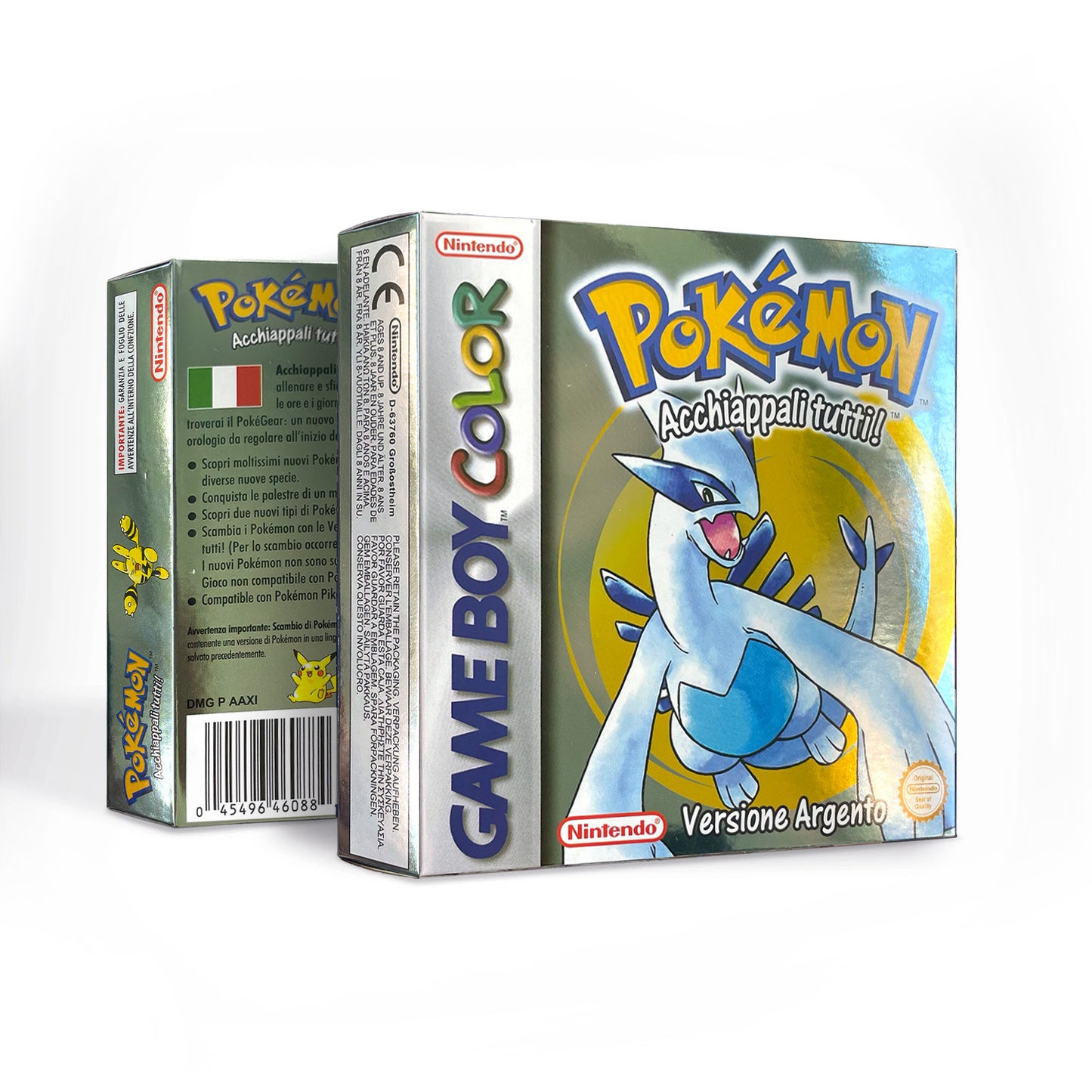 GBC game ITA Italian pokemon silver version RTC Flash cart Battery save Nintendo pokemon argento cartridge tray box game boy color