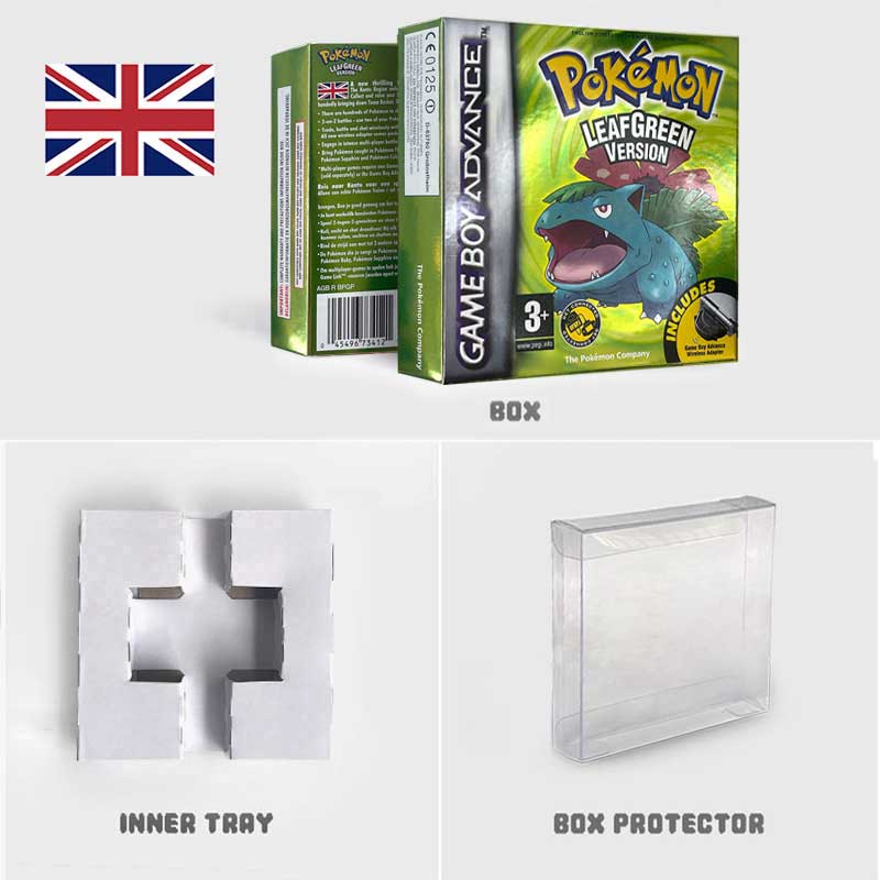 USA FRA NOE ESP ITA EUR Pokemon Emerald Sapphire Leafgreen Ruby Firered Metallic FoilFinish Box Trey Manual label for GBA