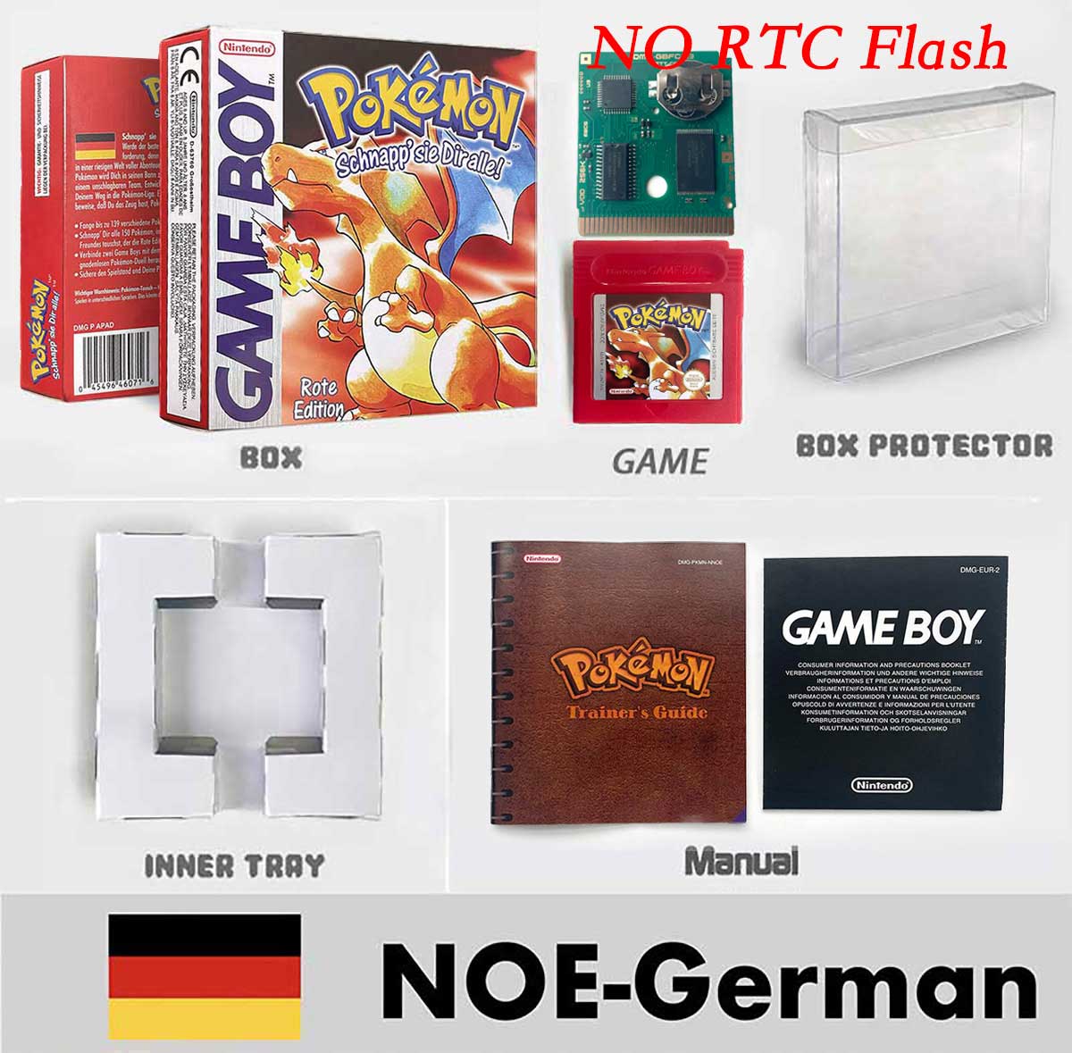 USA ITA NOE FRA ESP pokemon RTC Gold silver crystal NO RTC yellow red blue sealed 16 bit box tray manual Game Cartridge for GBC