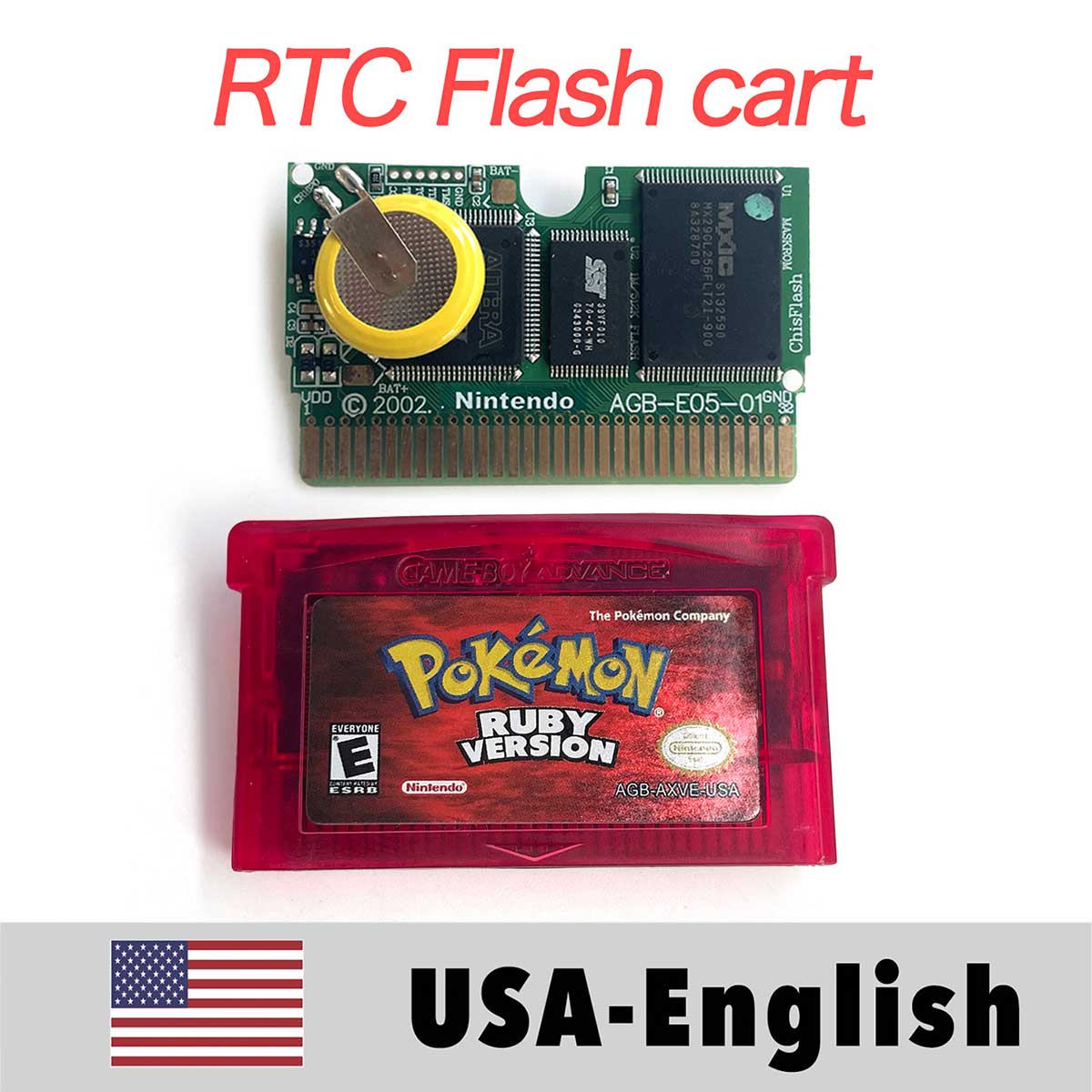 USA ESP NOE FRA EUR ITA 1M/RTC Flash cart Pokemon Emerald,ruby,sapphire,firered,leafgreen Game Cartridge for GBA multiple languages