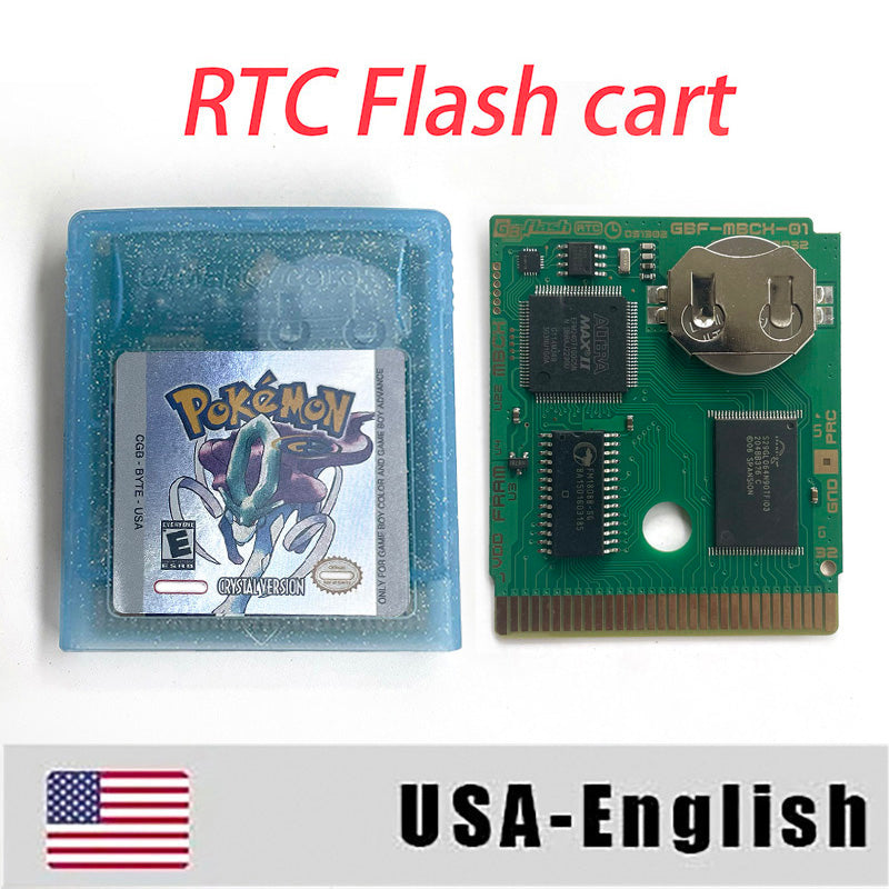 USA Pokemon Crystal English Version Battery Save RTC Flash Cart IC Save Manual Cartridge with Tray Box for Gbc Game Boy Color