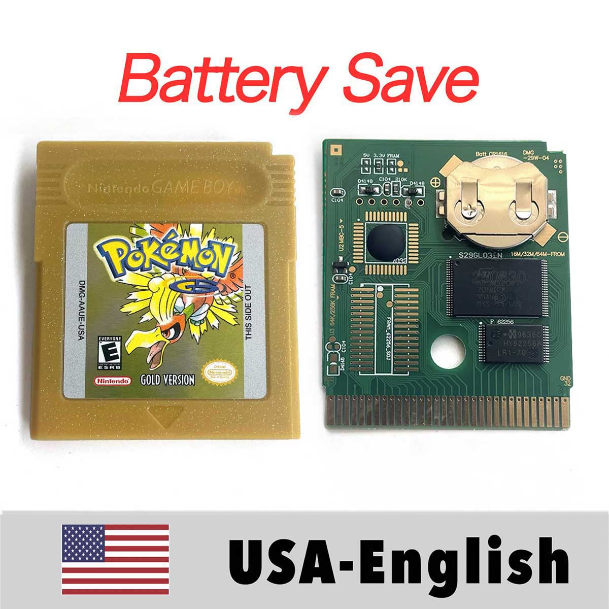 USA ITA NOE FRA ESP EUR version battery save cart pokemon yellow red crystal gold silver blue 16 bit Game Cartridge for GBC