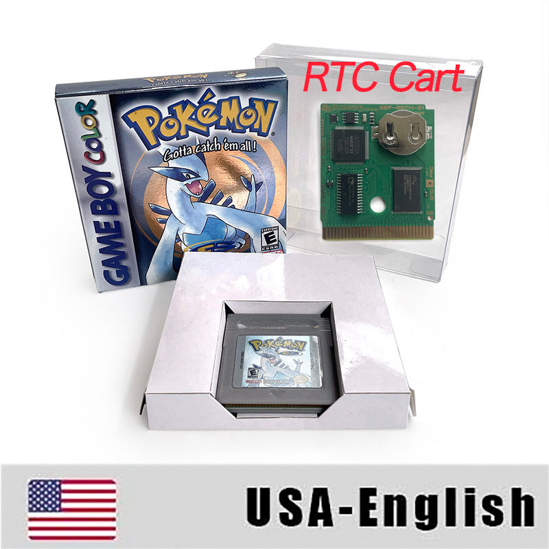 ITA ESP EUR FRA NOE USA Pokemon series RTC Flash silver crystal gold NO RTC flash yellow red blue 16 bit box tray Game Cartridge for GBC Multi-language