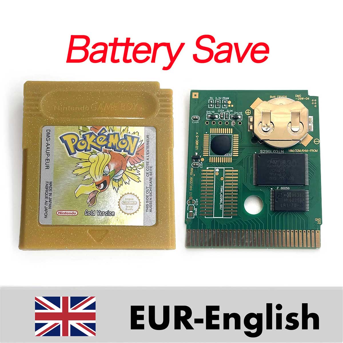 USA ITA NOE FRA ESP EUR version battery save cart pokemon yellow red crystal gold silver blue 16 bit Game Cartridge for GBC