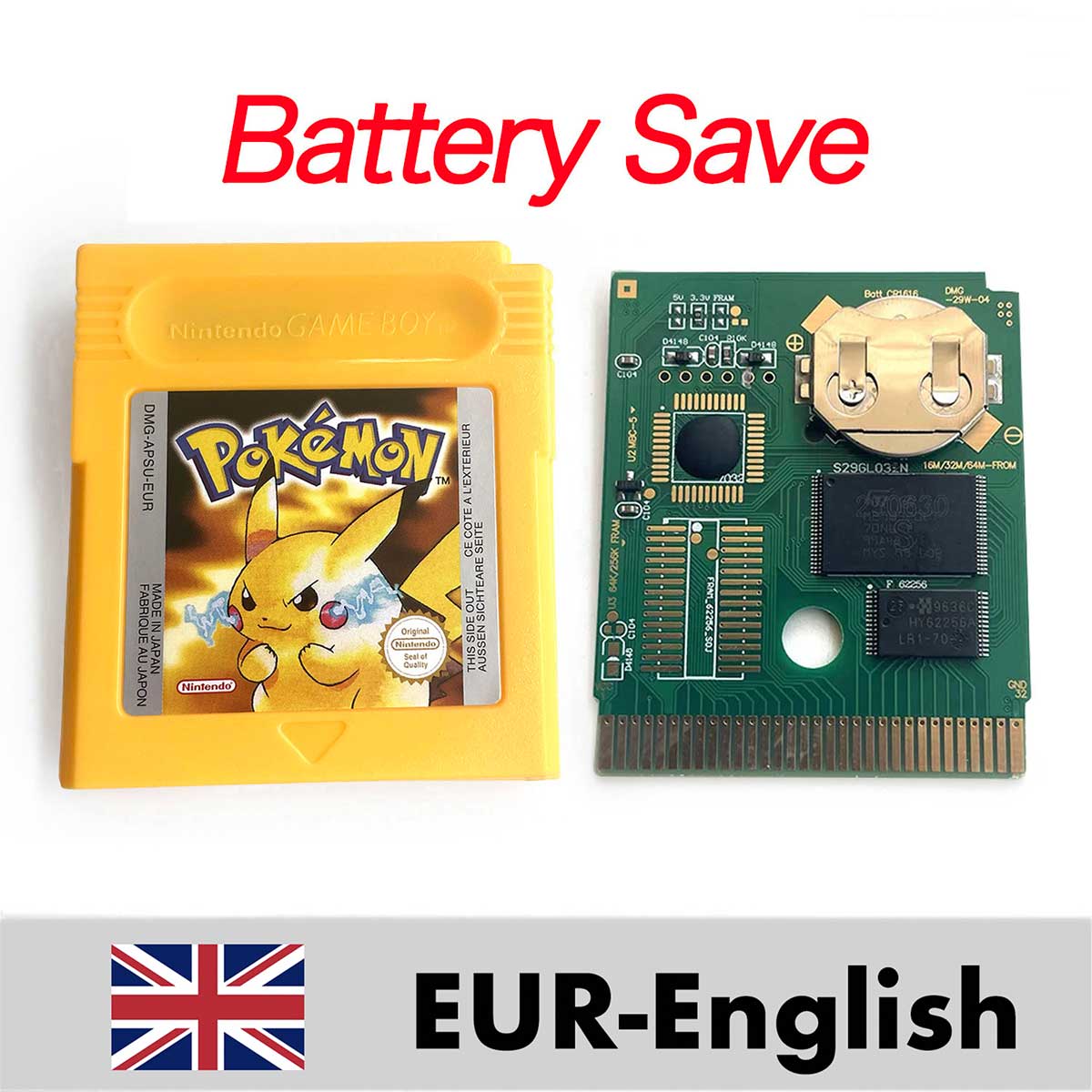 USA ITA NOE FRA ESP EUR version battery save cart pokemon crystal gold silver yellow red blue 16 bit Game Cartridge for GBC