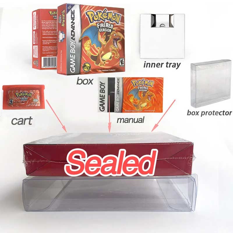 （Shipped from the United States) USA English IC Save Pokemon Emerald Sapphire Leafgreen Ruby Firered Metallic FoilFinish Box Trey Manual Game Cartridge for GBA
