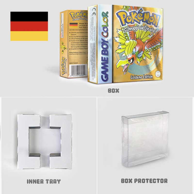 USA FRA NOE ESP ITA EUR Pokemon crystal gold silver red blue yellow Metallic FoilFinish Box Trey Manual label for GBC