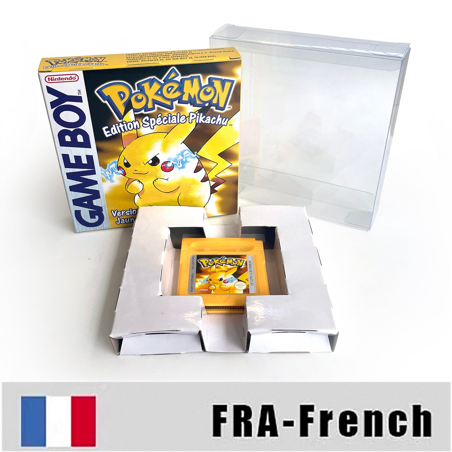 GBC game FRA French pokemon yellow version Nintendo Battery save NO RTC flash pokemon jaune cartridge tray box gbc game boy color