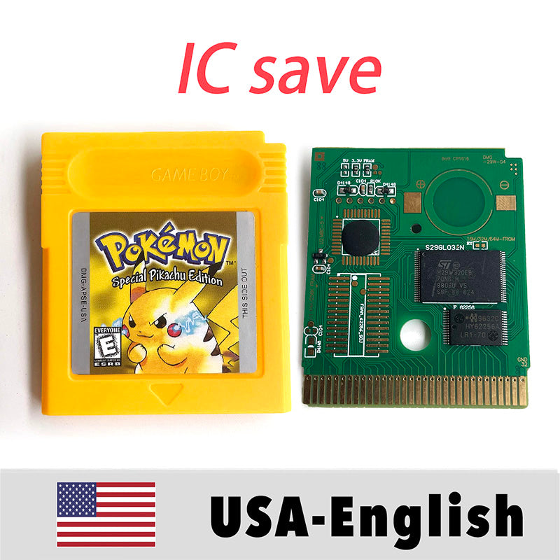 （Shipped from the United States) USA IC Save cart Pokemon Crtstal, Red, Blue green,Yellow, Gold, Silver, Game Cartridge for GBC