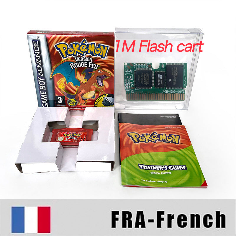 IC save 1 M flash cart pokemon feu rouge version SEALED MANUAL box with tray Nintendo game cartridge for gba game boy advance