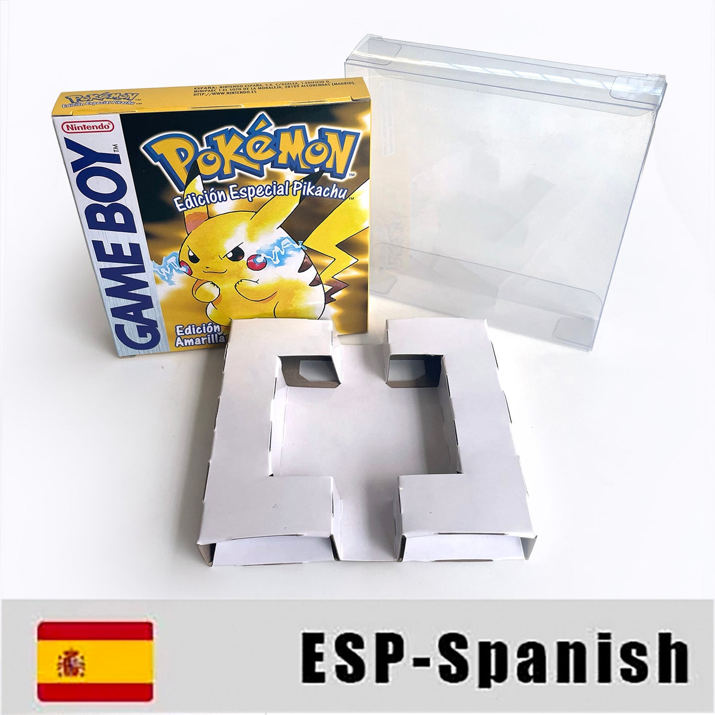 GBC game ESP Spanish pokemon yellow version Nintendo Battery save NO RTC flash pokemon amarillo cartridge tray box gbc game boy color