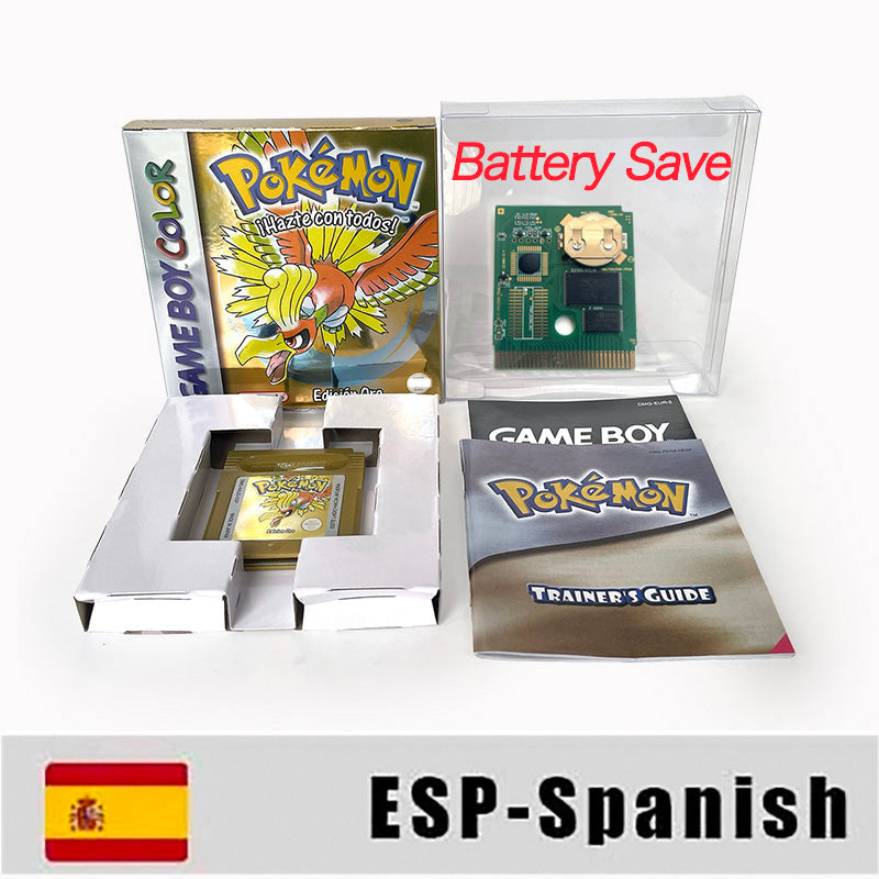 gbc game ESP Spanish pokemon gold version RTC Flash cart Battery save pokemon oro cartridge with tray box game boy color