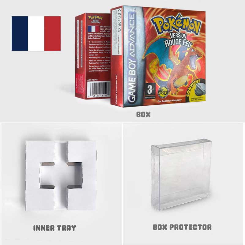 USA FRA NOE ESP ITA EUR Pokemon Emerald Sapphire Leafgreen Ruby Firered Metallic FoilFinish Box Trey Manual label for GBA