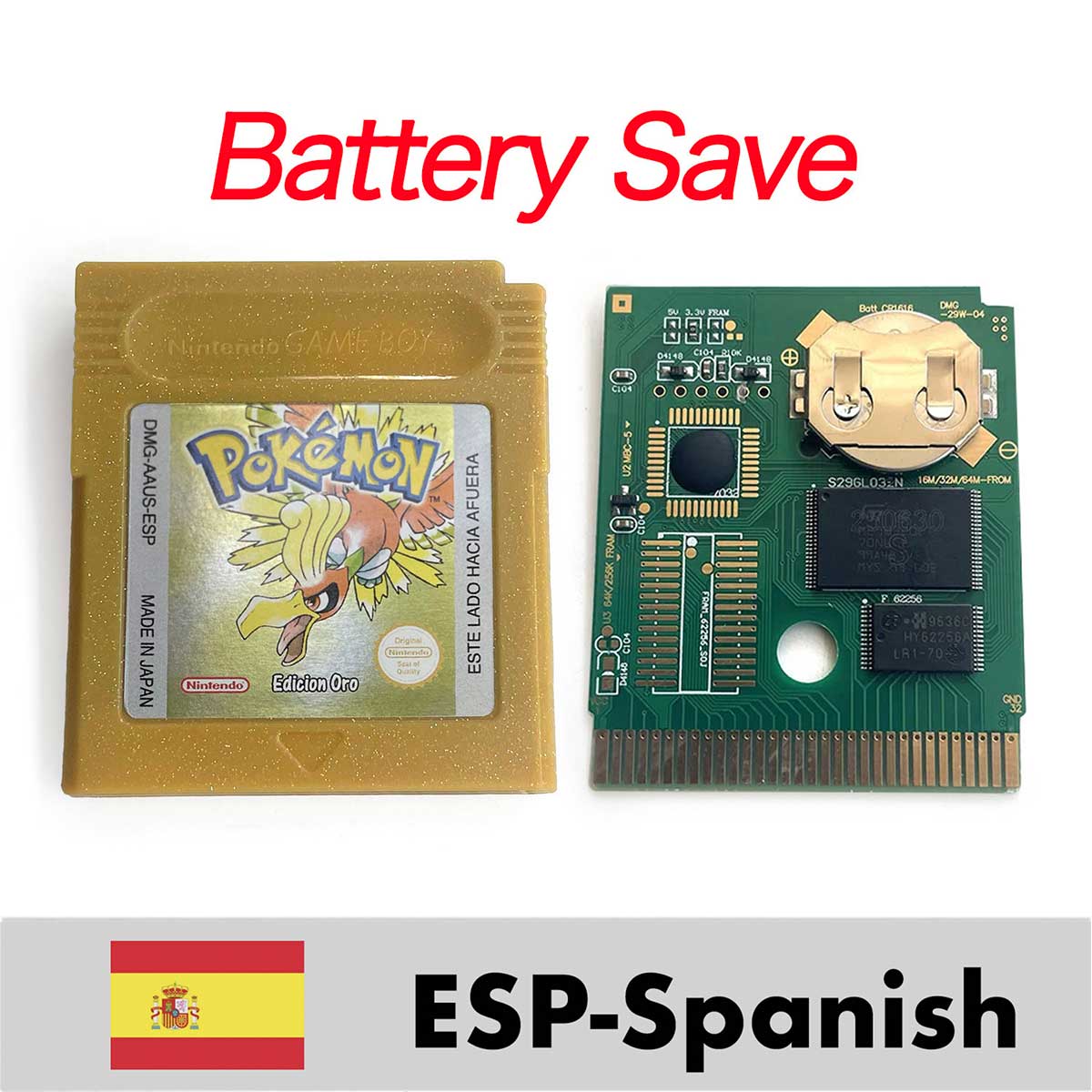 USA ITA NOE FRA ESP EUR version battery save cart pokemon crystal gold silver yellow red blue 16 bit Game Cartridge for GBC