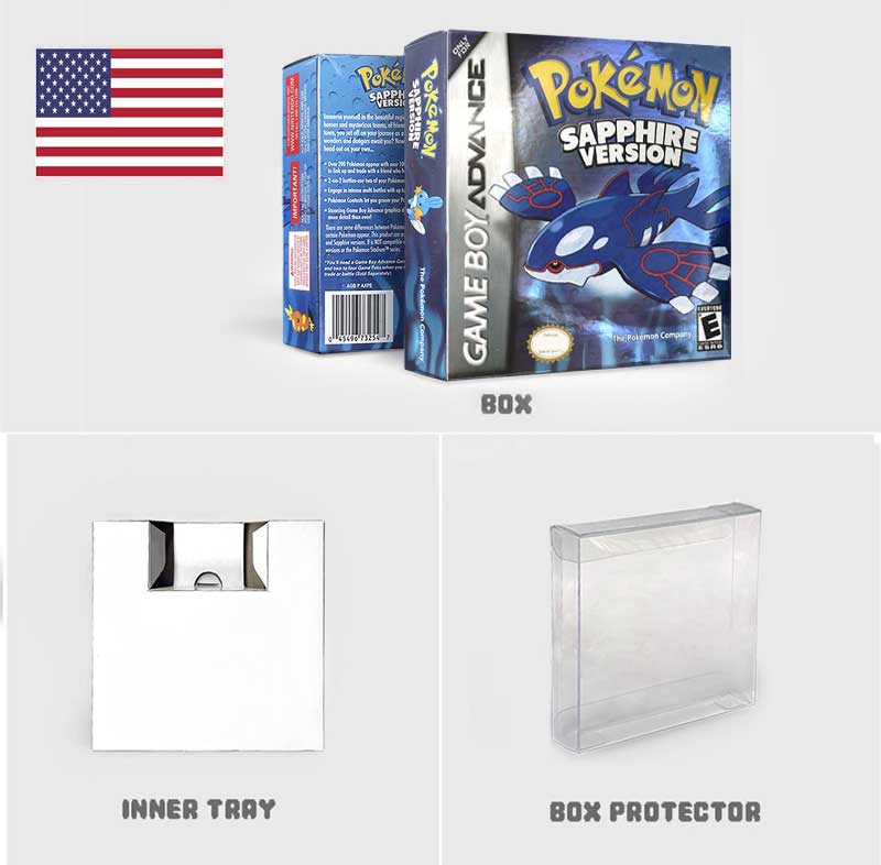 USA FRA NOE ESP ITA EUR Pokemon Emerald Sapphire Leafgreen Ruby Firered Metallic FoilFinish Box Trey Manual label for GBA