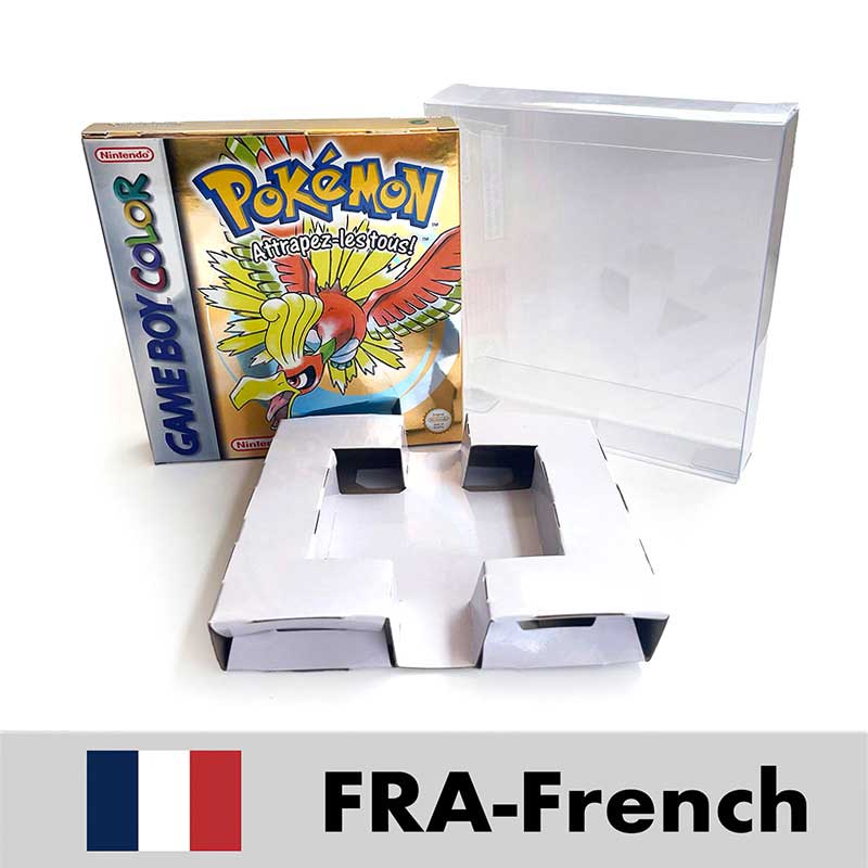 USA FRA NOE ESP ITA EUR Pokemon crystal gold silver red blue yellow Metallic FoilFinish Box Trey Manual label for GBC