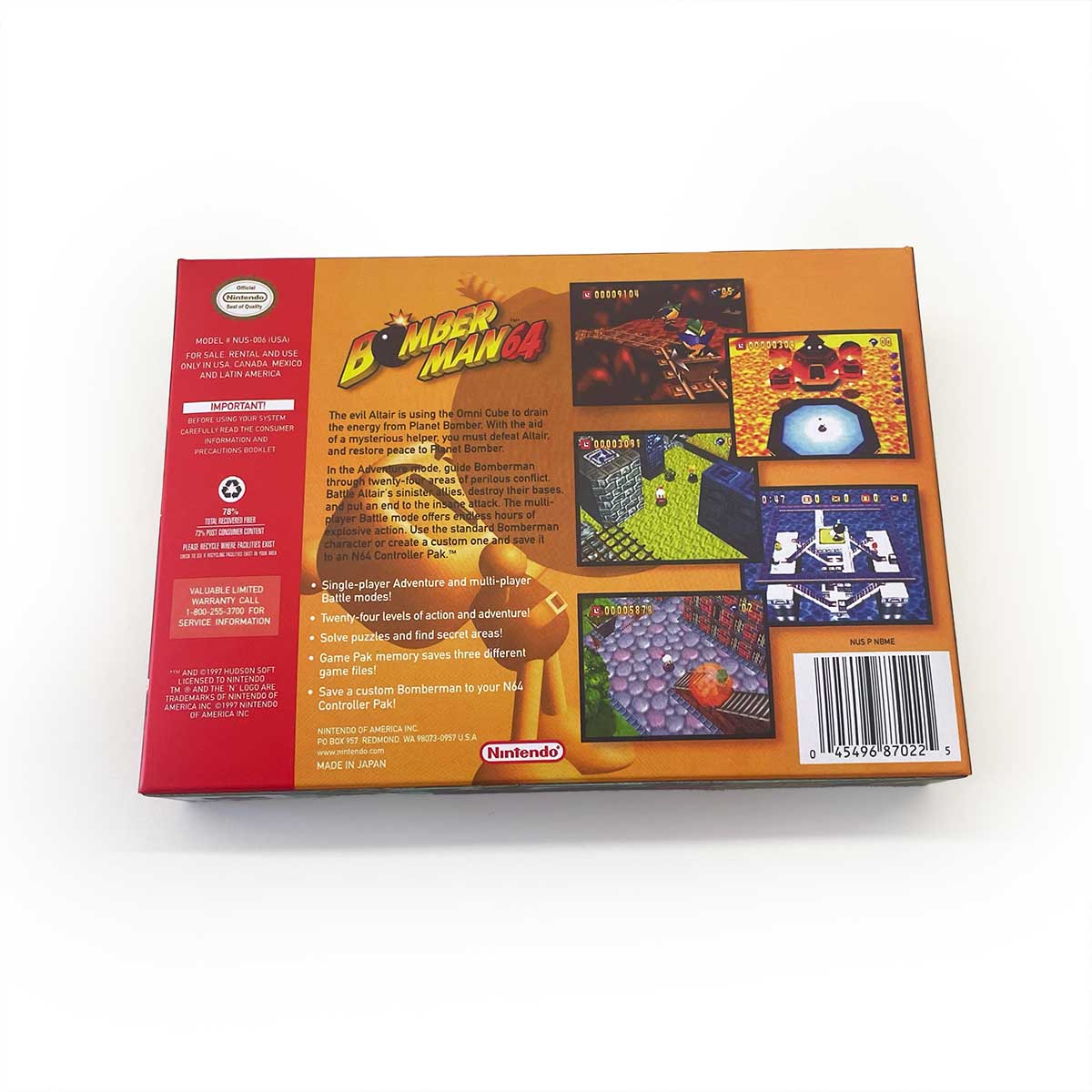 USA NTSC Bomber man 64 game cartridge with tray box for N64 Nintendo 64