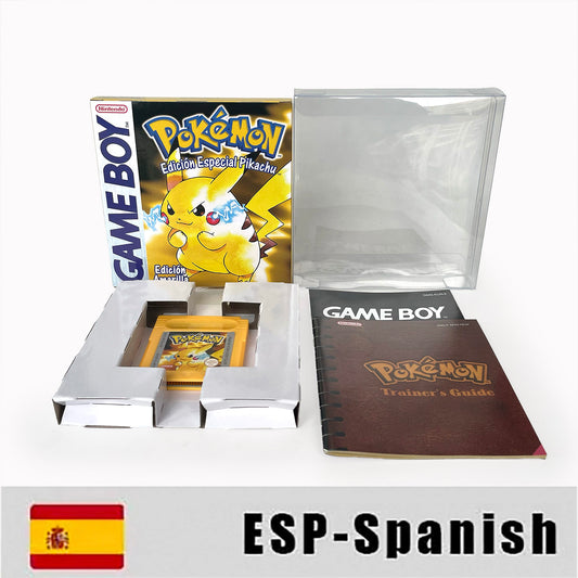GBC game ESP Spanish pokemon yellow version Nintendo Battery save NO RTC flash pokemon amarillo cartridge tray box gbc game boy color