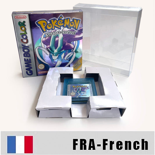 GBC game FRA French pokemon crystal version RTC Flash cart Battery save Nintendo pokemon cristal cartridge tray box game boy color