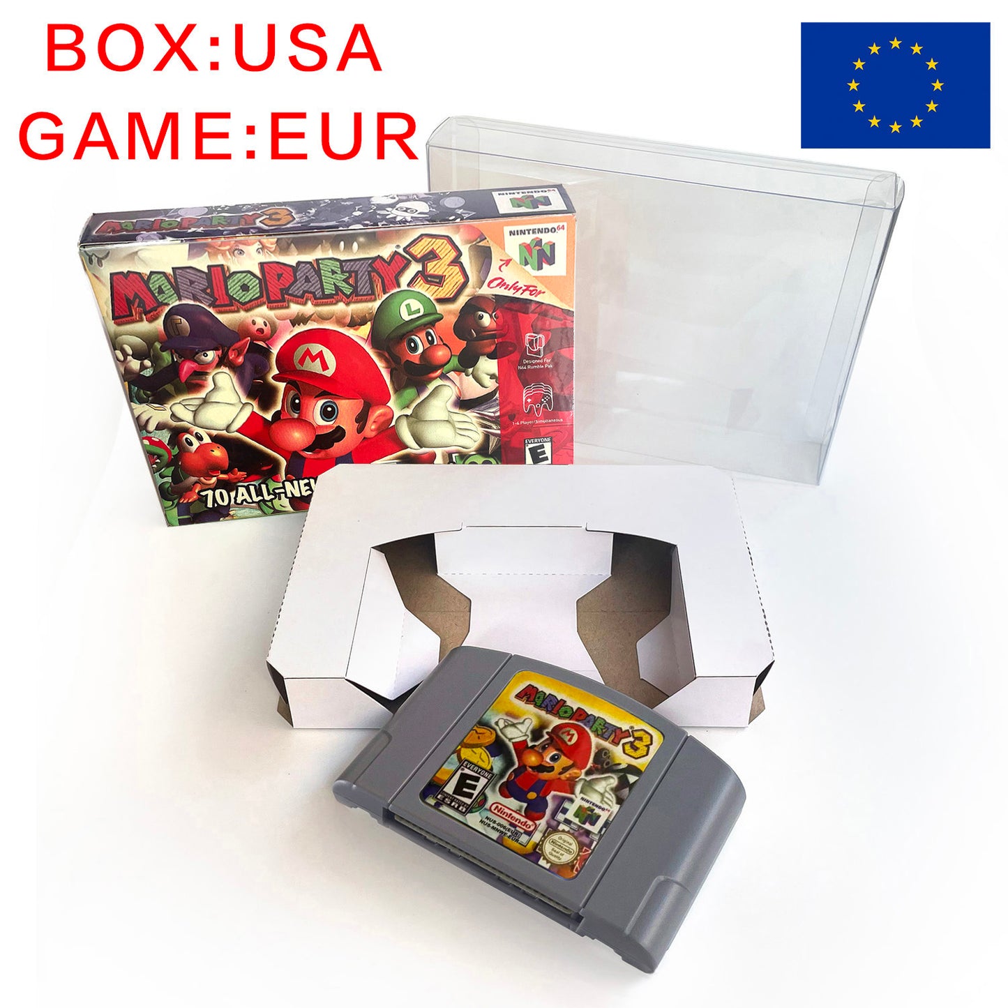 EUR PLA version English Mario party 3 game cartridge with tray box for N64 Nintendo 64