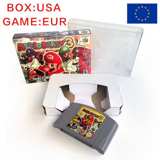 EUR PLA version English Mario party 3 game cartridge with tray box for N64 Nintendo 64
