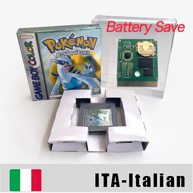 Battery Save pokemon yellow blue red crystal silver gold green USA EUR FRA ESP NOE ITA Game Cartridge with box for GBC