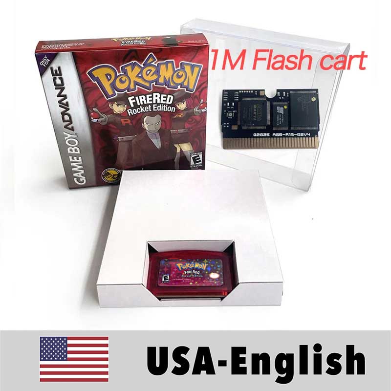 USA ESP RTC/1M Flash cart pokemon GLAZED Emerald Legacy firered rocket Unbound Odyssey lazarus Cartridge BOX Card Rom Hack for gba