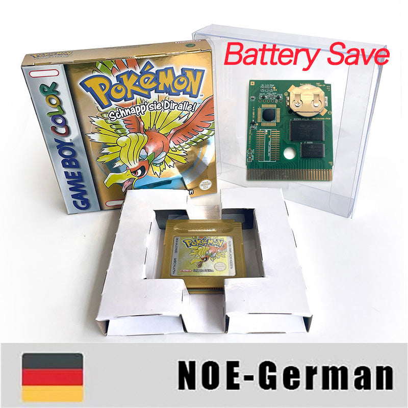 Battery Save pokemon yellow blue red crystal silver gold green USA EUR FRA ESP NOE ITA Game Cartridge with box for GBC