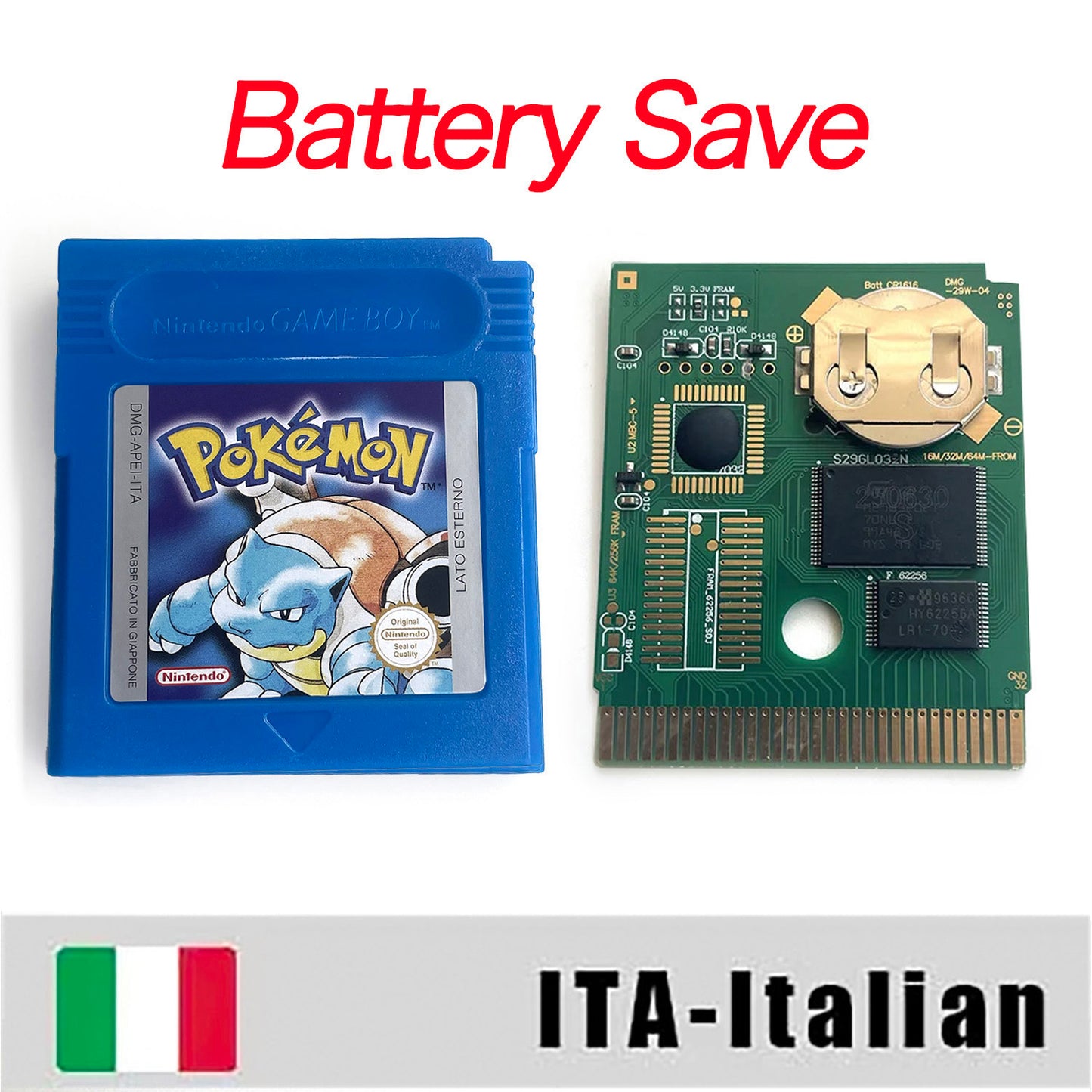 GBC game ITA Italian pokemon blue version Nintendo Battery save flash cart pokemon blu cartridge tray box gbc game boy color