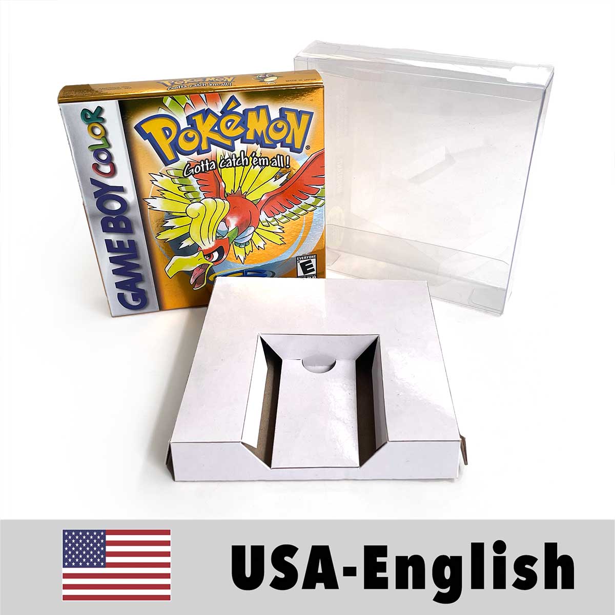 USA FRA NOE ESP ITA EUR Pokemon crystal gold silver red blue yellow Metallic FoilFinish Box Trey Manual label for GBC