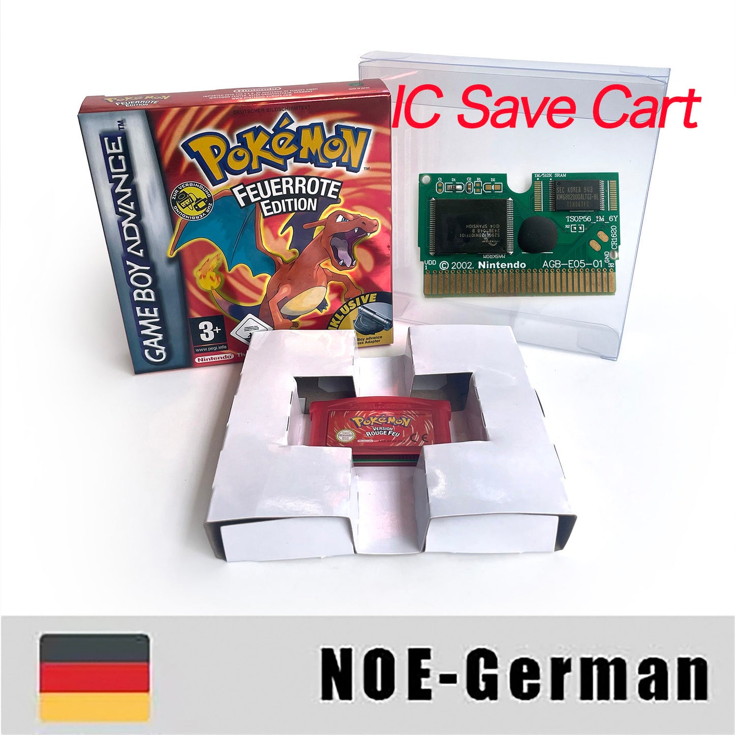 NOE German IC save 1 M flash cart pokemon firered version box with tray Nintendo game cartridge for gba game boy advance
