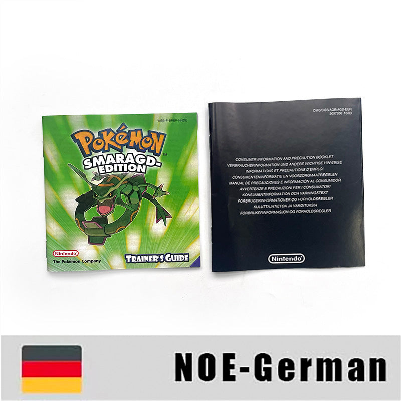 USA FRA NOE FRA ESP Pokemon Leaf Green Fire Red Ruby Emerald Sapphire Game Cartridge manual for Gba