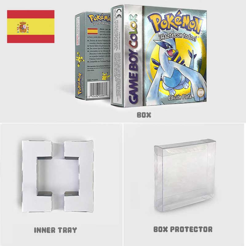 USA FRA NOE ESP ITA EUR Pokemon crystal gold silver red blue yellow Metallic FoilFinish Box Trey Manual label for GBC