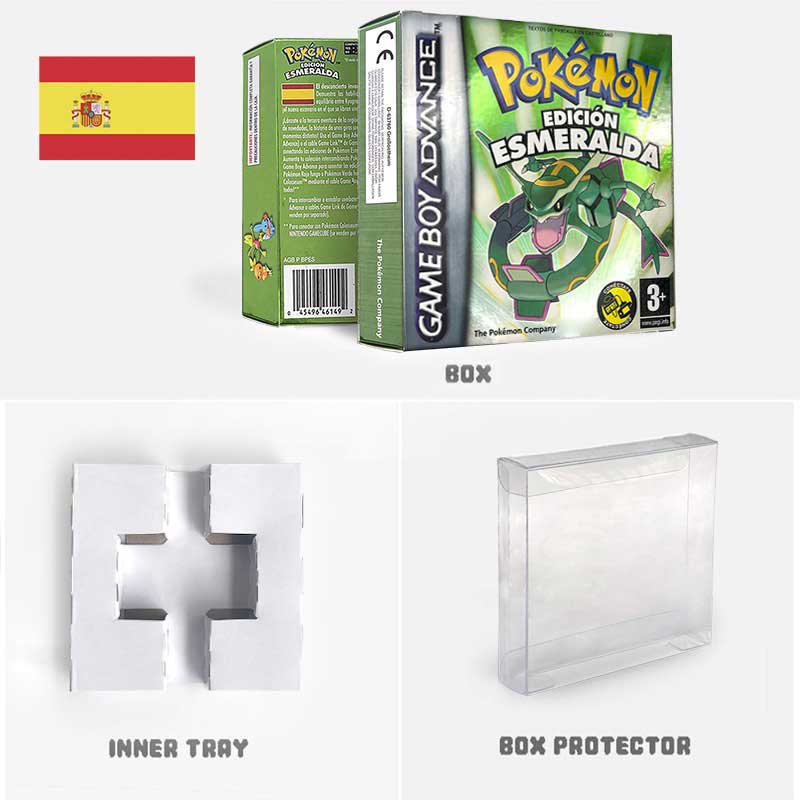 USA FRA NOE ESP ITA EUR Pokemon Emerald Sapphire Leafgreen Ruby Firered Metallic FoilFinish Box Trey Manual label for GBA