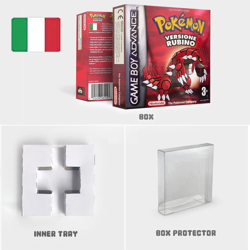 USA NOE FRA EUR ESP ITA Pokemon Emerald Ruby Leafgreen Sapphire Firered Nintendo Metallic Holographic BOX for GBA multiple languages