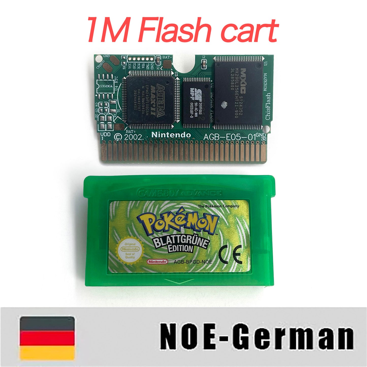 NOE German IC save 1 M flash cart pokemon leafgreen version box with tray Nintendo game cartridge for gba