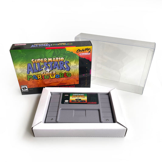super mario all stars super Mario world cartridge with tray box manual for SNES super nintendo entertainment system