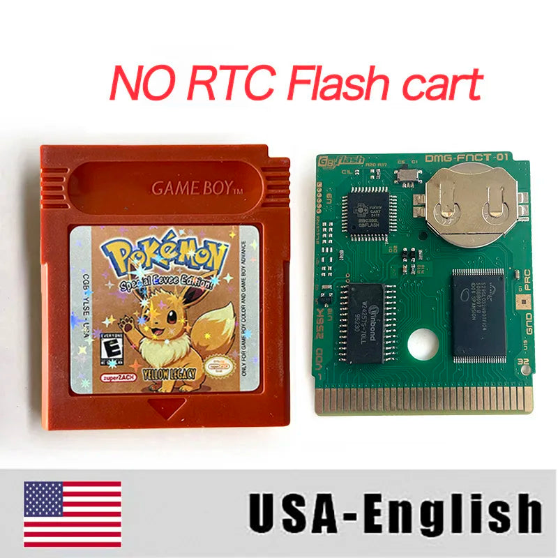USA RTC Flash Cart Pokemon crystal legacy yellow legacy special eevee Battery Save Real Time Clock game cartridge for gbc gameboy Color