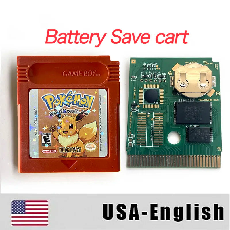 USA RTC Flash Cart Pokemon crystal legacy yellow legacy special eevee Battery Save Real Time Clock game cartridge for gbc gameboy Color