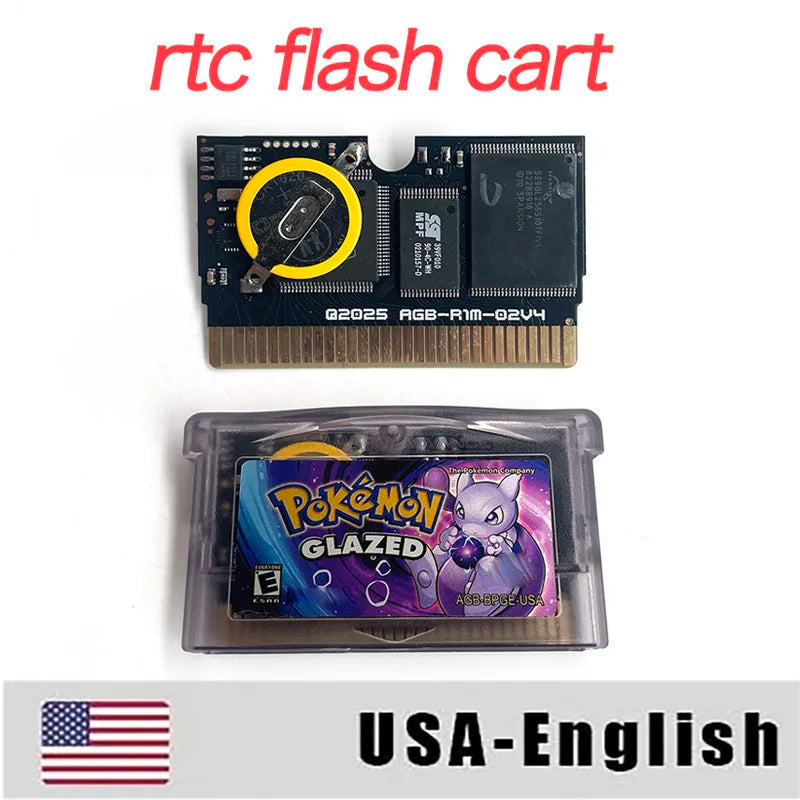 GBA Game Pokemon Glazed v8.6.3.gba ESP USA PT Version RTC Flash cart Cartridge Rom Hack English Spanish Portuguese