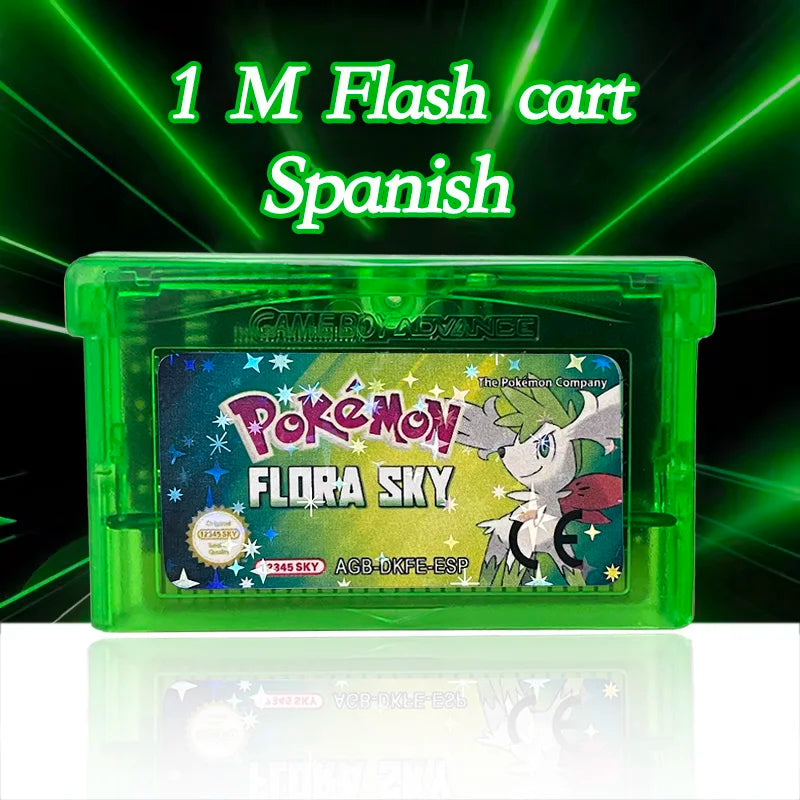 ESP Spanish 1 M Flash cart Pokemon GAIA ash hoenn Flora sky FIRERED Rocket Edition Cartridge Video Game Card Rom Hack