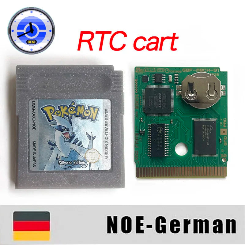 ITA ESP EUR FRA NOE RTC flash cart NO RTC FLASH CART Pokemon gold silver yellow crystal 16 bit Rom Hack Game Cartridge for GBC