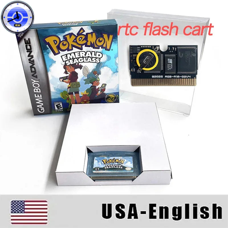 USA Version Pokemon emerald seaglass v3.0.RTC Flash cart Real Time Clock GBA Game Cartridge Card Rom Hack English