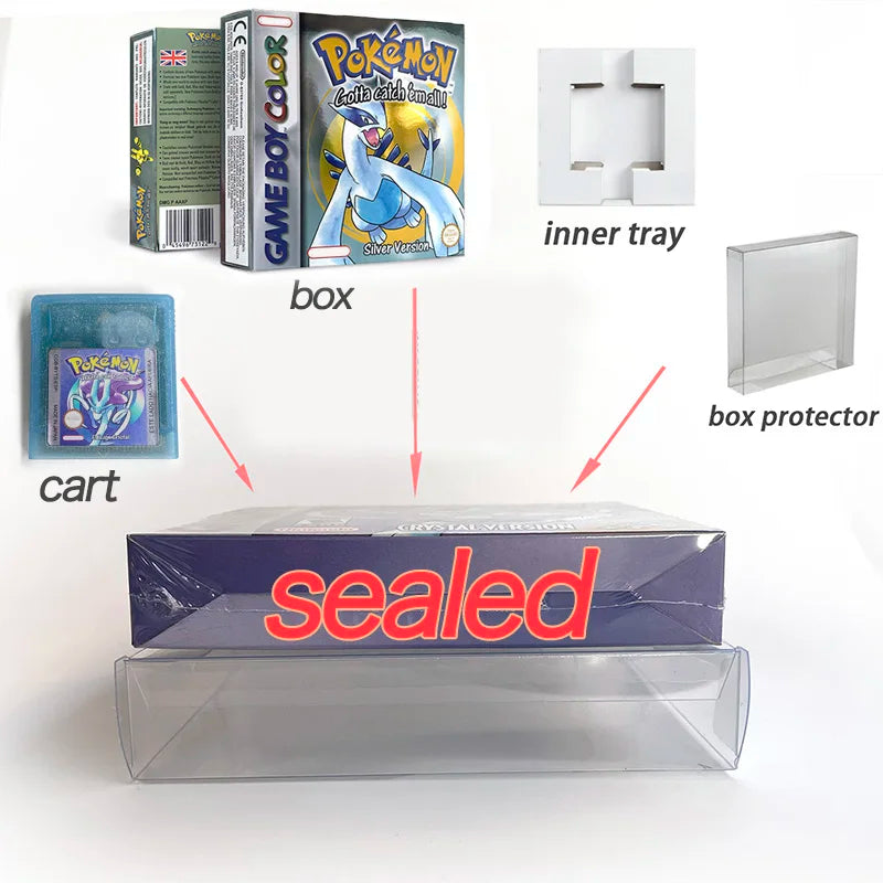 ITA ESP EUR FRA NOE USA Pokemon series RTC Flash silver crystal gold NO RTC flash yellow red blue 16 bit box tray Game Cartridge for GBC Multi-language
